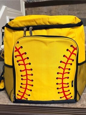 NWT Yellow Softball-Themed Insulated Cooler Backpack, Game Day Insulated cooler